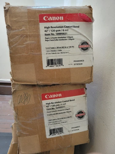 2 Canon High Resolution Coated Bond Paper Rolls 42"x100' Roll 2" Core  1099V651