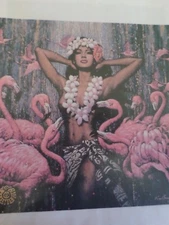  Exotic Woman with Flamingo's Cross Stitch Pattern from England & Color Guide #7