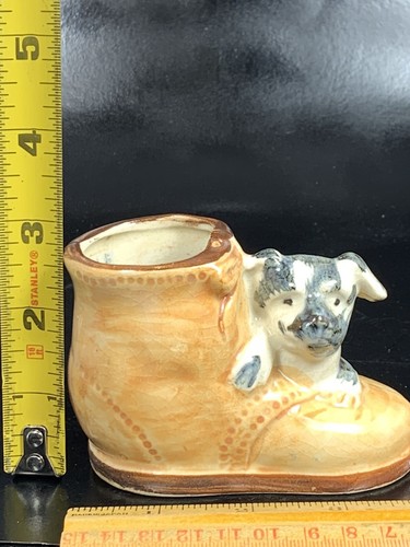 Plantador Perro Terrier Cerámica Cachorro Perro en Bota Zapato Suculentas De Colección Japón - Imagen 12 de 13