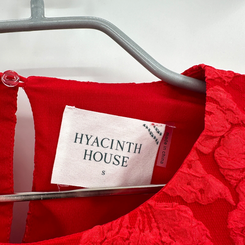 Hyacinth House by Tuckernuck Red Jacquard Noelle Puff Sleeve Top sz S NWT - Picture 3 of 6