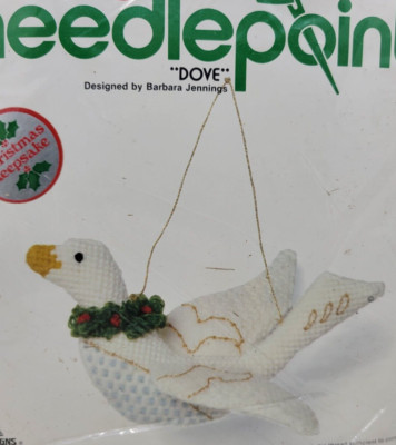 Jiffy Needlepoint Dove Kit Christmas keepsake ornament white 3D bird vtg 1980