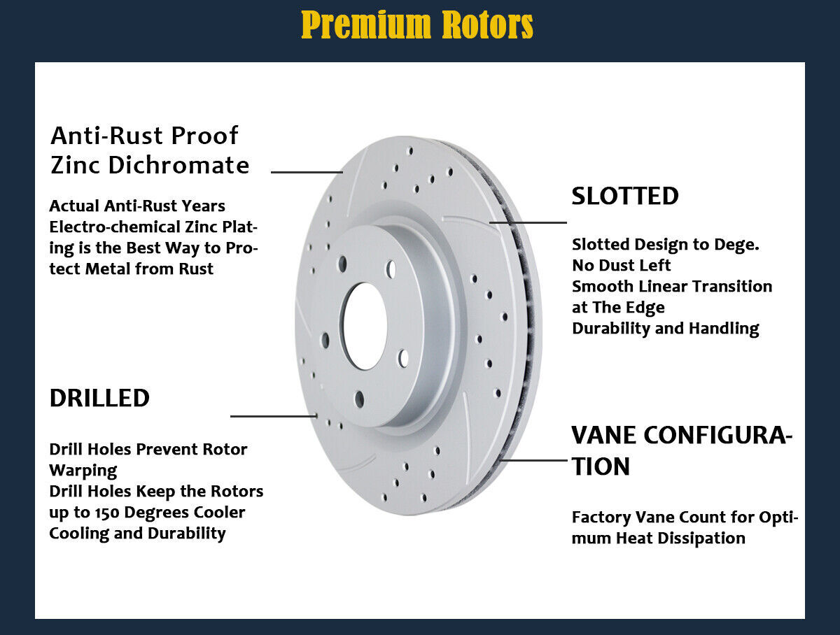 Fit for Honda Odyssey 3.5L Front and Rear Slotted Brake Rotors Pads Kit