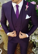 Mens Suit Slim Fit Three Piece Purple Coat Pants Wedding Engagement Anniversary