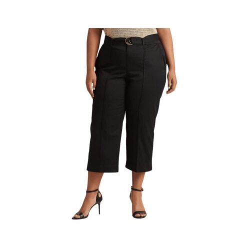 Belted Cropped Wide Leg Pants - High Waist Career Casual - Plus Size