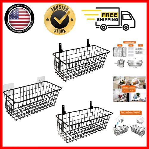 Durable 3-Set Wall-Mount Baskets - Perfect for Fruits, Tools, and More - Picture 1 of 10