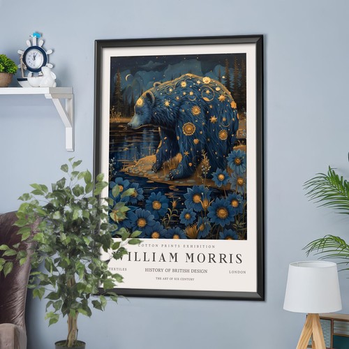 William Morris Print, Morris Exhibition Poster, Blue Collection Bear (72e) - Picture 2 of 8