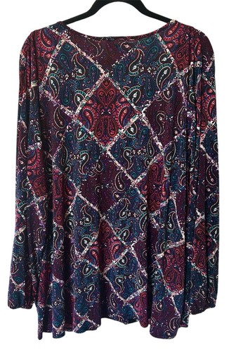 Catherine’s Women’s Blouse Top Dark Paisley Lace Trim Long Sleeve Plus Size 3X - Picture 2 of 9