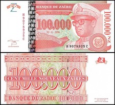 Zaire 100000 Nouveaux Zaires, 1996, P-76, UNC