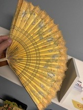 Vintage Yellow Decorative Hand Fan with Lace Edging