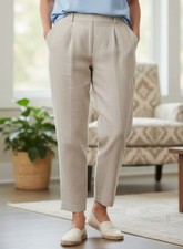 Talbots Pants Womens 12 Beige Linen Blend Irish Linen Pleated Relaxed Trousers
