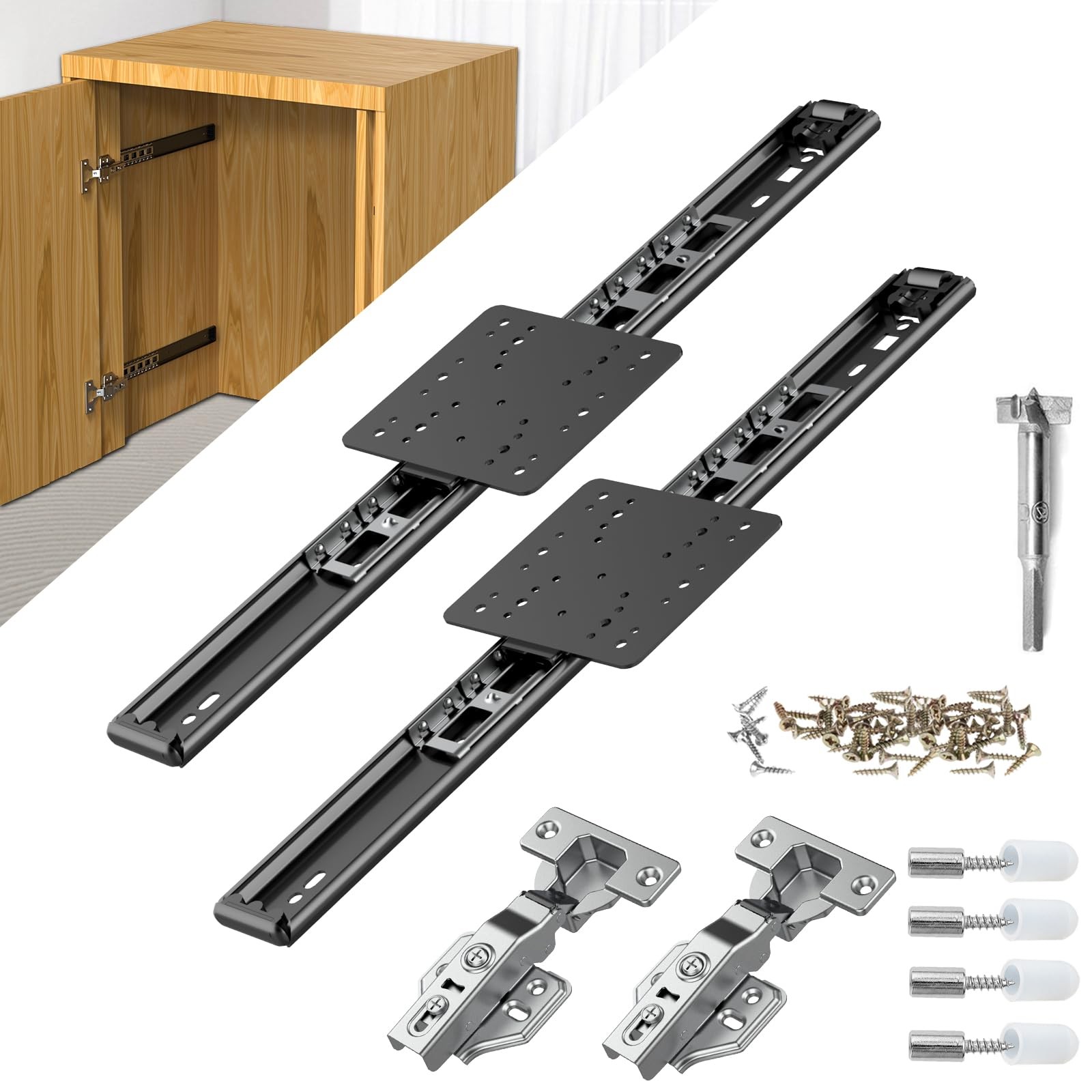 Pisman 14 Inch Pocket Door Slides 2-Pack with Hardware for Inset and Cabinet Doors