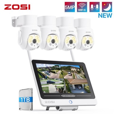 ZOSI 5MP WLAN Überwachungskamera Set Außen 8CH 1TB H265+NVR PT Schwenkbar Kamera