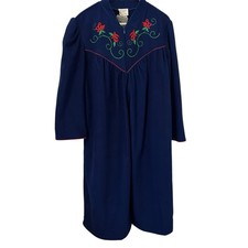 Vintage APPEL Velour House Coat Robe L Blue 3/4 Zip Quilted Yoke Dacron NWT