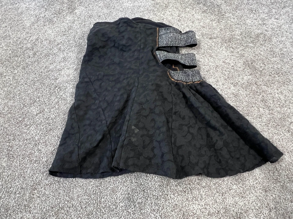 Falda Free People Mujer XS Negra Apliques Florales Bordados Encaje Boho Mini Foto 3 de 4