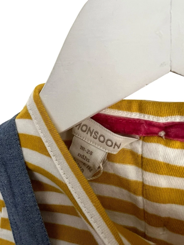 Monsoon Girls 2 Piece Set Denim Pinafore Embroidered Rabbits Top Dress 18 24 M - Image 4 of 4