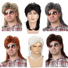 Men Punk Heavy Metal Shoulder Length Curly Wi...