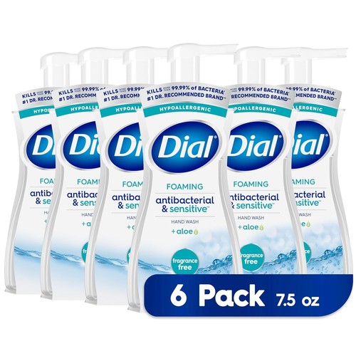Dial Antibacterial & Sensitive Foaming Hand Wash, 7.5 Ounce (Pack of 6)