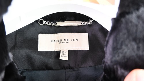 Karen Millen pony hair trench coat with silver buttons in black size UK12 - Picture 5 of 13