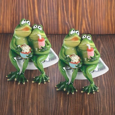 2-PC Gift Set 6''W Romantic Frog Couple Watching Movie with Popcorn Soda Figurine