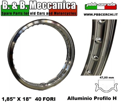 Cerchio In Alluminio Con Bordo E Profilo H Per Moto D'Epoca Fino Anni 70 - Misura WM5 2,50 X 18, 36 Fori