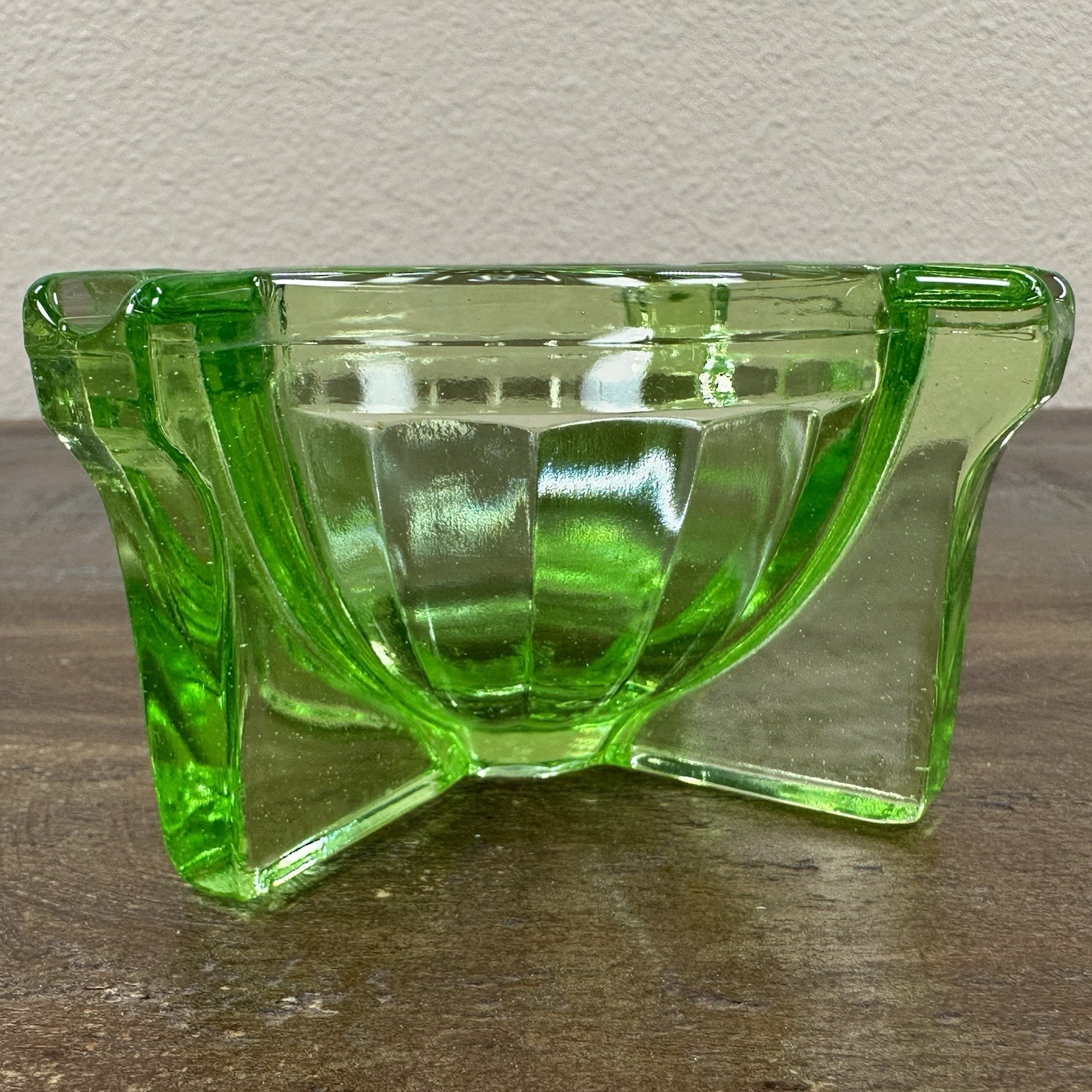 1930s Fry Glass Uranium Ashtray Green Depression Glass Rocket Atomic Era Glows