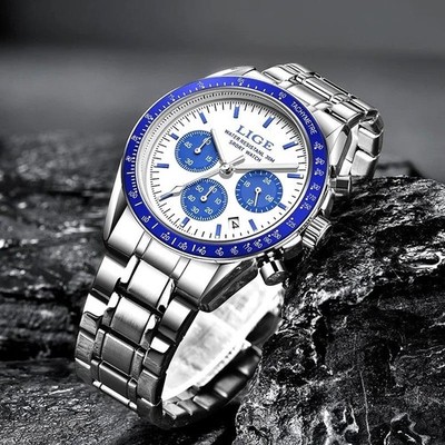 41MM LIGE Quartz Analog Watch Men's Luxury 30M Waterproof Stainless Steel NEW