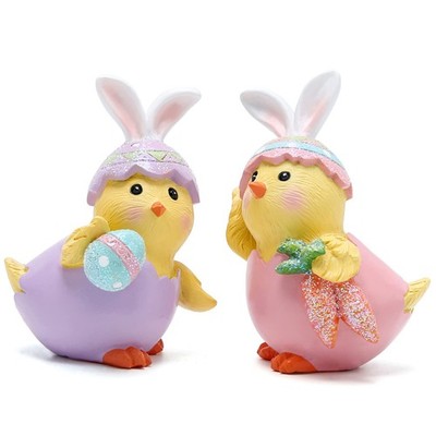 2 PCS Easter Chick Decorations Spring Chicken Figurines Tabletopper Holiday Gift