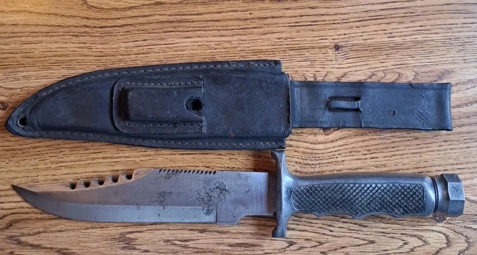 Cuchillo de supervivencia vintage hecho a mano Saburo Japón 14" 2A090 hoja fija con funda  Foto 2 de 4