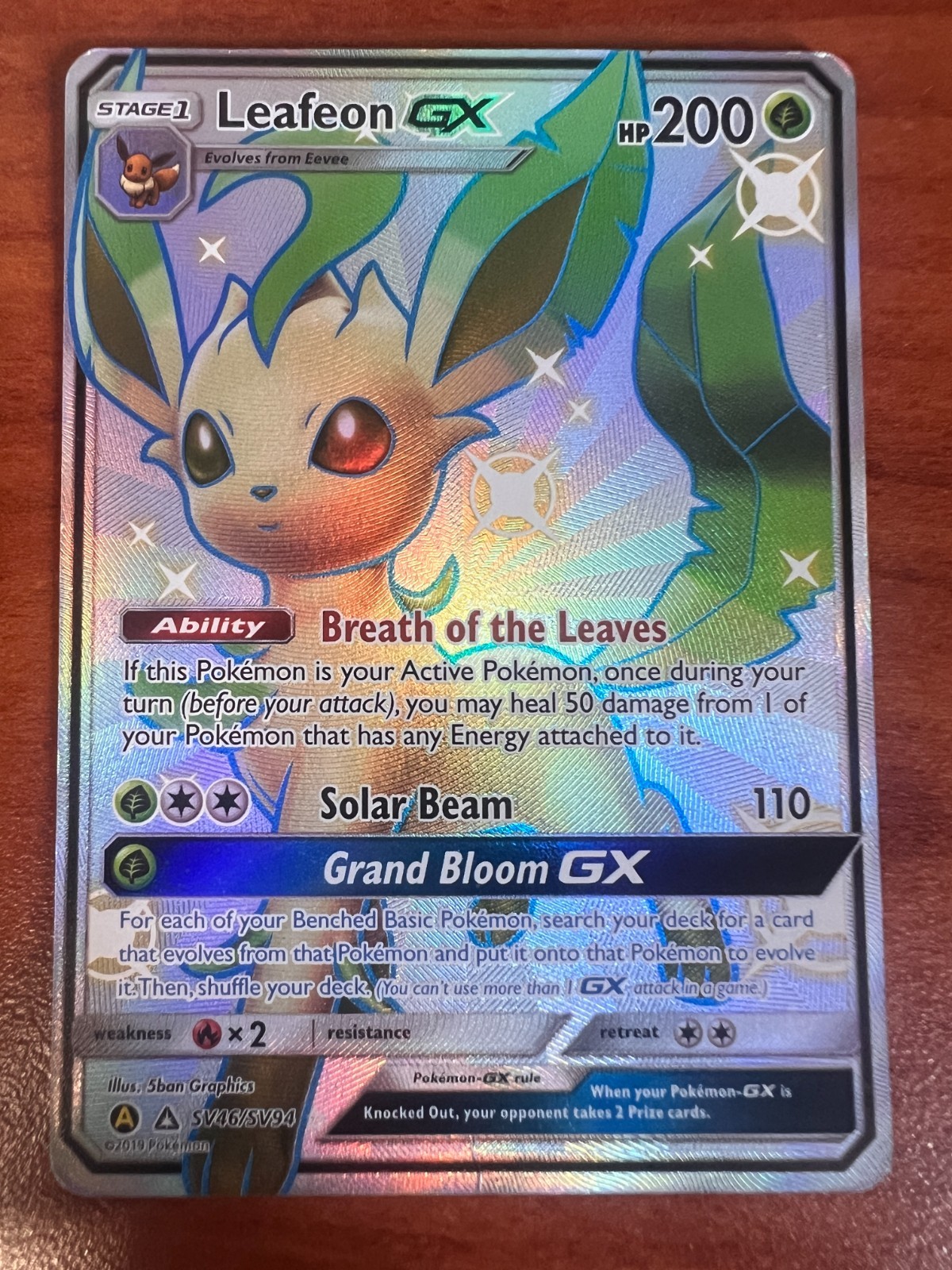 Pokémon Hidden Fates Leafeon GX Shining Vault Foil Card Ultra Rare Sv46/SV94