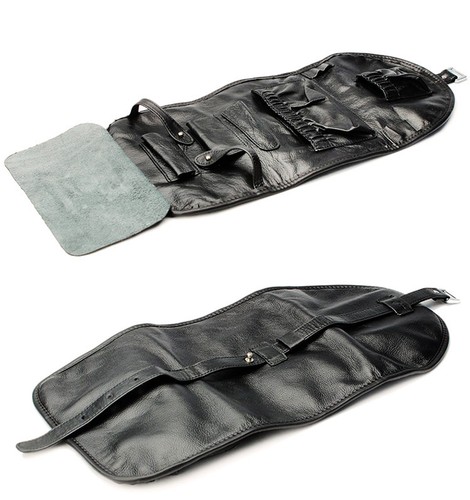 Genuine Leather Smoking Tobacco Pipe Pouch Case Bag for 2 Pipes Tamper Filter BK - Picture 3 of 8
