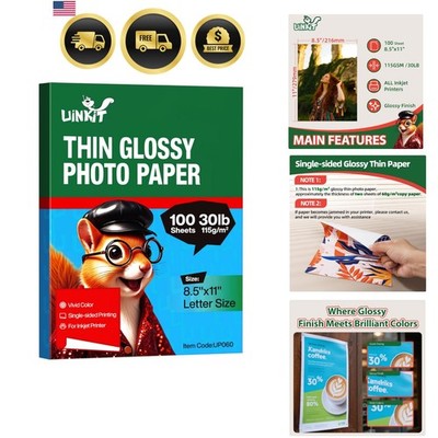 100 sheets 115gsm Photo Paper 30lb Very Thin Flyer Photo Paper Glossy 8.5x11 ...