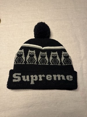 Supreme Owl Pom Beanie FW11 Box Logo Black Grey One Size RARE Winter Bommelmütze