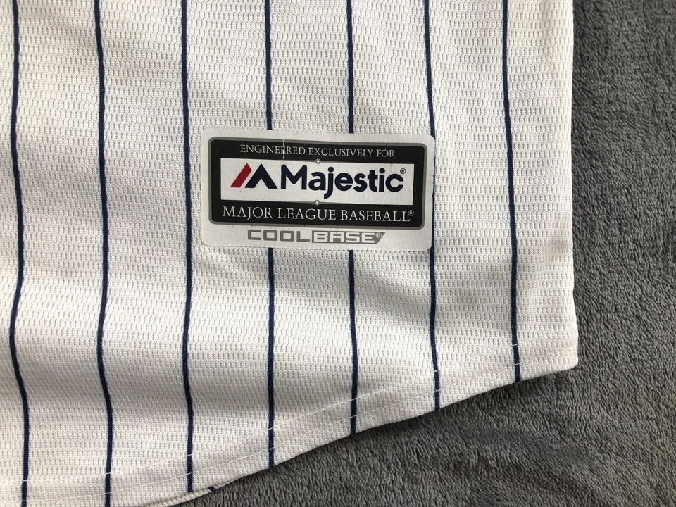 Camiseta deportiva juvenil Majestic Cool Base New York Yankees talla grande 14/16 blanca a rayas - Imagen 2 de 4