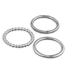 Ring Sterling Silver Triple-Band Bead/Plain/Hammered Set Stacking