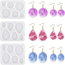 3 Pcs Earrings Resin Molds round Oval Water Drop Shaped Dangle Pendant Epoxy Sil