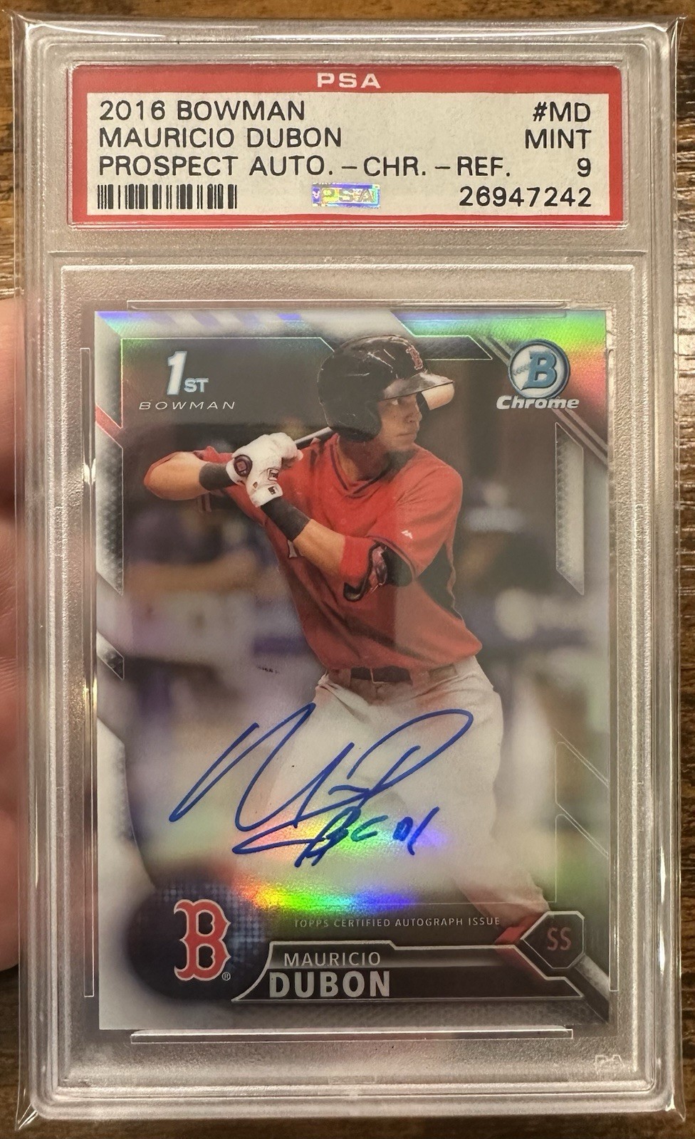 2016 Mauricio Dubon 1st Bowman Chrome Refractor Auto /499 PSA 9 RC Pop 13 BRAVES