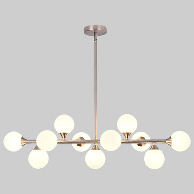 Mid Century Modern 11-Light Brushed Nickel Chandelier with White Glass Bubbles