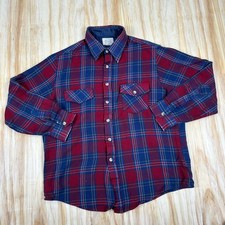 Vintage 70s Sears Flannel Shirt Mens L Plaid Acrylic Dual Pocket Worn Wear