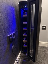 Slim Wine Cooler Fridge 7 Bottle Glass Door Quiet LED Home Bar Storage