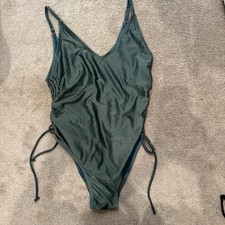 NEW Time and Tru Womens Bikini One Piece Bathing Suit Size Large Green Shimmer