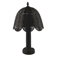 Washed Black Woven Rattan Table Lamp with Scallop Shade and Switch by Happy H...