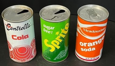 Lot of 3 Vintage Steel Soda Cans Sprite Sugar Free Meadowdale Centrelle