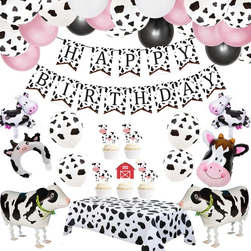 Cow Theme Party Decorations 63pcs Arch Garland Kit with , Happy Birthday Bann...