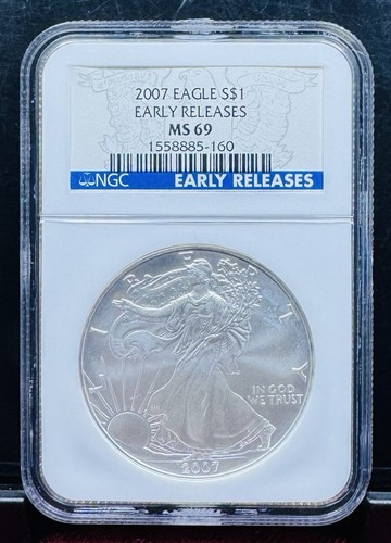 MONETA AQUILA D'ARGENTO AMERICANA -2007🔥 PRIME USCITE 1 OZ ARGENTO FINE / NGC MS-69 - Foto 8 di 14