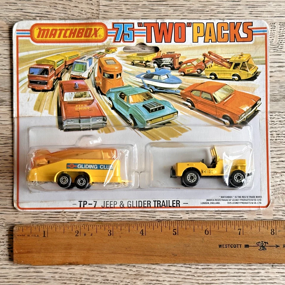 Matchbox Superfast 75 "Two Packs" TP-7 Jeep & Glider Trailer Lesney, New in Pack - Image 3 of 4