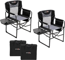 SUNNYFEEL Camping Directors Chair, Heavy X-Large, Black Grey-2set