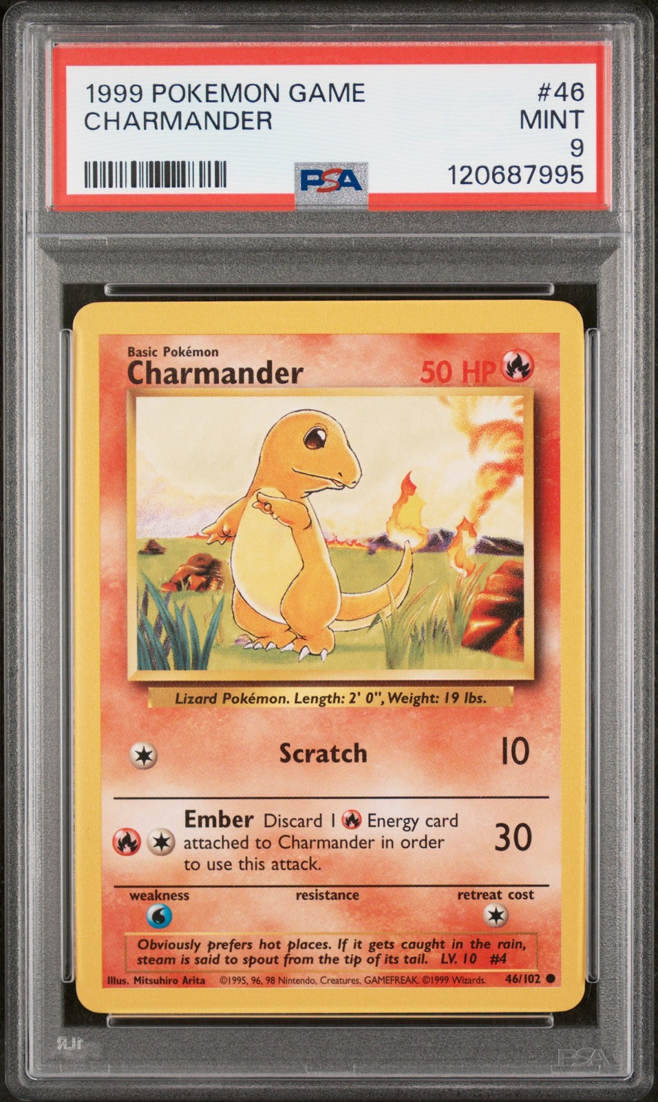1999 POKEMON BASE SET UNLIMITED #46 CHARMANDER PSA 9
