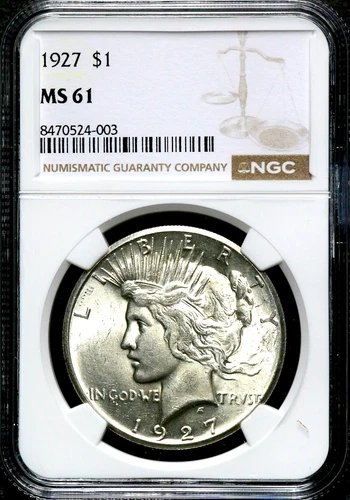 1927 Peace Silver One $1 Dollar - NGC MS 61   CC740