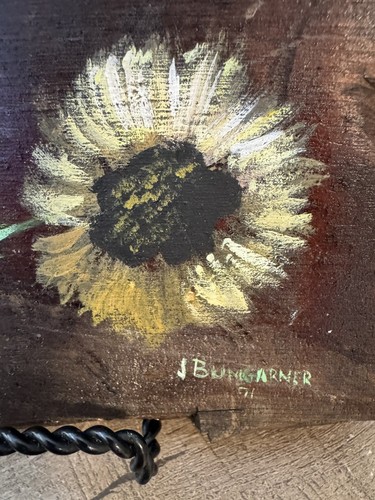 Vintage Sunflowers On Wood Wall Art Brown Signed Hand Painted - Picture 6 of 12