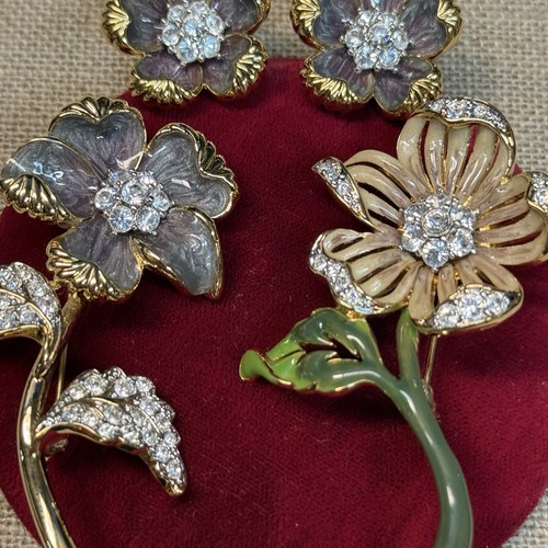 Nolan Miller Country Garden Blume Swavorski Strass Pin Set + Ohrringe - Bild 3 von 5